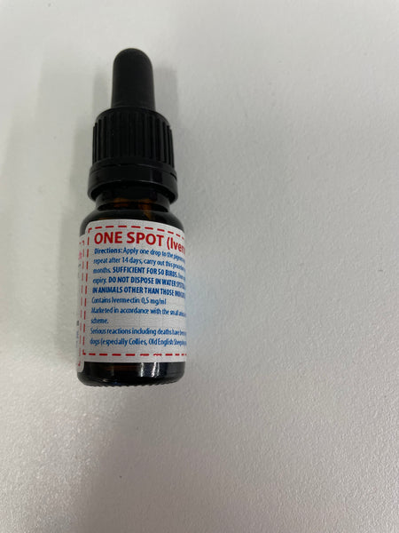 One Spot (Ivermectin 0.5 %) 10ML  BATCH NO: 202404-016 EXP: 04/26
