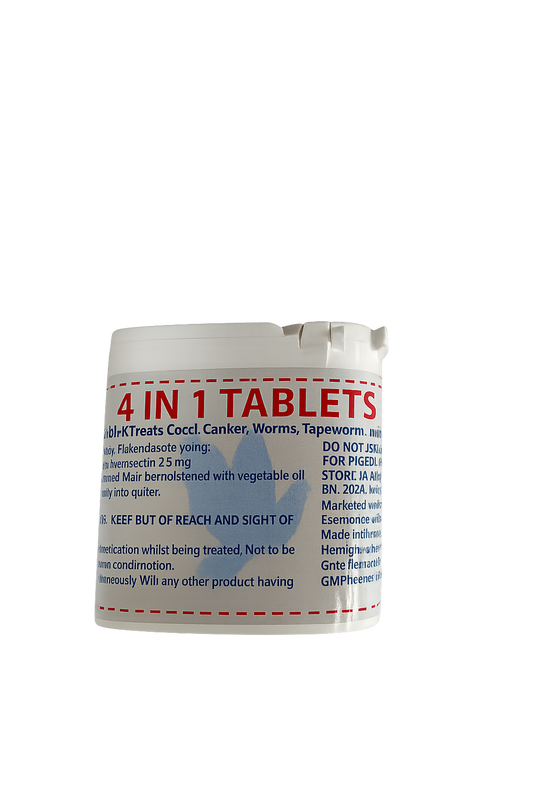 4 IN 1 TABLETS (50) ( COCCI, CANKER, WORMS, TAPEWORMS).    (OUT OF STOCK (DISCONTINUED)